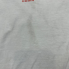 Vintage 1996 UEFA Euro Bulgaria T Shirt Mens Medium White Collar Print Soccer Tee
