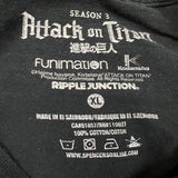 Attack on Titan T Shirt Mens XL Black Ripple Junction Season 3 Anime Graphic Tee