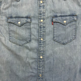 Levi's Denim Shirt Mens Large Blue Light Wash Casual Western Jean Pearl Snap