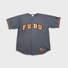 Vintage 90s FUBU Sports Baseball Jersey Mens XL Gray The Collection Spellout