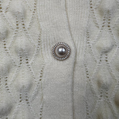 Vintage 90s Ivory Bobble Knit Cardigan Womens Small White Pearl Button Sweater