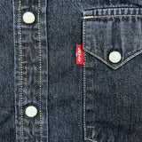 Vintage Levi’s Denim Shirt Mens XL Black Western Dark Wash Pearl Snap Button Up