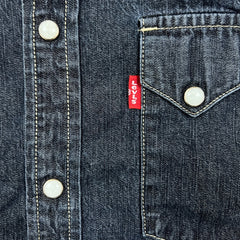 Vintage Levi’s Denim Shirt Mens XL Black Western Dark Wash Pearl Snap Button Up