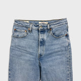 Levi's Ribcage Straight Jeans Womens 28x27 Blue High Rise Light Wash Distressed Denim Pants