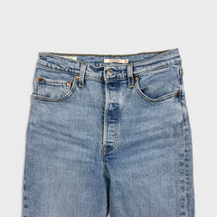 Levi's Ribcage Straight Jeans Womens 28x27 Blue High Rise Light Wash Distressed Denim Pants