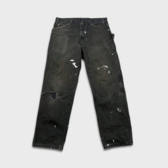 Dickies Pants Mens 34x32 Black Straight Leg Distress Hammer Loop Canvas Workwear