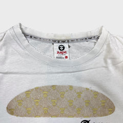 AAPE By A Bathing Ape T Shirt Mens Large White Distressed Monogram Moon Face Tee