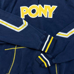 Vintage 90s Pony Hoodie Men XL Blue Embroidered Logo Thrashed Hooded Sweater