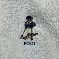 Polo Ralph Lauren Ski Bear Fleece Mens Medium White High Pile Hooded Jacket