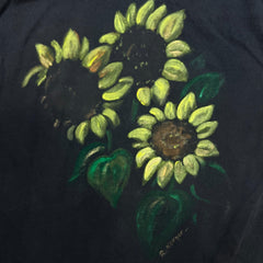 Vintage 90s Sun Flower T Shirt Mens XL Black USA Painted Faded Single Stitch Tee