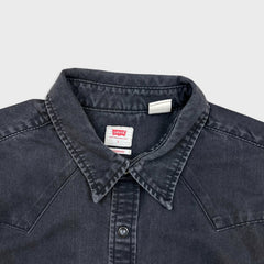 Levi's Standard Denim Shirt Mens Large Black Dark Wash Casual Western Pearl Snap