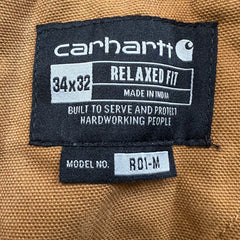 Carhartt Iconic R01 Duck Bib Overall Mens 34x32 Brown Relaxed Fit Carpenter Workwear