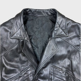 Vintage 90s French Leather Bomber Vest Mens Large Black Hot Rod Car Biker Jacket