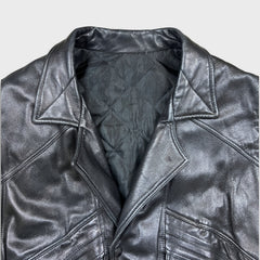 Vintage 90s French Leather Bomber Vest Mens Large Black Hot Rod Car Biker Jacket
