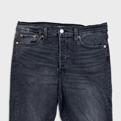 Levi's Wedgie Straight Jeans Womens 31x26 Black Distressed High Rise Wash Denim Pants