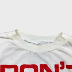 Vintage 80s Dont Worry Be Happy T Shirt Womens Medium White Crop Single Stitch Boxy