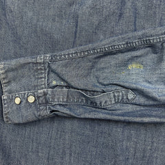 Levi's Barstow Western Denim Shirt Mens Medium Blue Dark Wash Stretch Pearl Snap