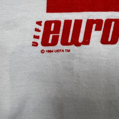 Vintage 1996 UEFA Euro Bulgaria T Shirt Mens Medium White Collar Print Soccer Tee