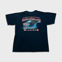 Vintage 1999 Harley Davidson T Shirt Mens Large Black Newfoundland Canada Eagle Biker Tee