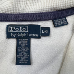 Vintage 90s Polo Ralph Lauren Hoodie Mens Large White Pony Full Zip Waffle Hooded Sweater