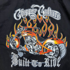 Vintage Y2K Chopper Culture Built to Ride Mens XL Black Flame Biker Tee