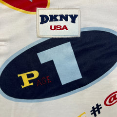 Vintage 90s DKNY Donna Karan Polo Shirt Mens 2XL White USA AOP Graphic