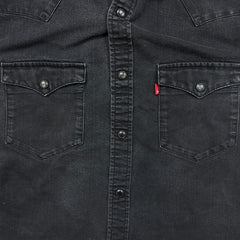 Levi's Denim Shirt Mens Medium Black Dark Wash Casual Western Pearl Snap