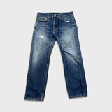 Levi's 505 Jeans Mens 34x30 Blue Regular Fit Straight Leg Distress Dark Wash Pants