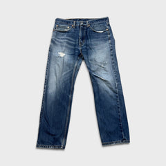 Levi's 505 Jeans Mens 34x30 Blue Regular Fit Straight Leg Distress Dark Wash Pants