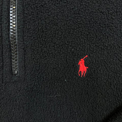 Vintage 90s Polo Ralph Lauren Fleece Mens Medium Black Pony 1/4 Zip Pullover Jacket