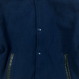 Vintage 90s Davis Sportswear Leather Jacket Mens Medium Blue Wool Letterman
