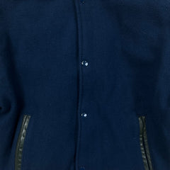 Vintage 90s Davis Sportswear Leather Jacket Mens Medium Blue Wool Letterman
