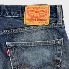Levi's 505 Jeans Mens 34x30 Blue Regular Fit Straight Leg Distress Dark Wash Pants