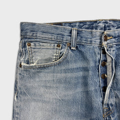 Levi's 501 Jeans Mens 34x30 Blue Original Fit Straight Distress Medium Wash Denim Pants