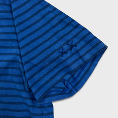 KAWS x Uniqlo BFF Striped Tee Mens Large Blue Embroidered Logo Short Sleeve Tee
