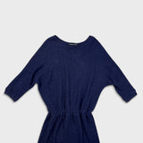 Vintage 90s Andy Warhol Dress Medium Blue Batwing Dolman Blouson Knit Sheath Midi