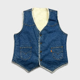 Vintage 80s Levi's Vest Jacket Mens Medium Blue Orange Tab Sherpa Lined Western Denim