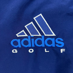 Vintage 90s Adidas Golf Jacket Mens Medium Blue Essentials 3 Stripe Windbreaker Bomber