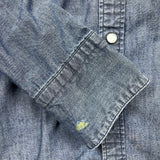 Levi's Barstow Western Denim Shirt Mens Medium Blue Dark Wash Stretch Pearl Snap