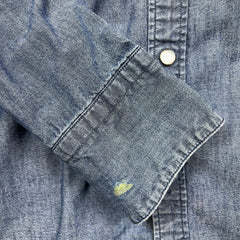 Levi's Barstow Western Denim Shirt Mens Medium Blue Dark Wash Stretch Pearl Snap