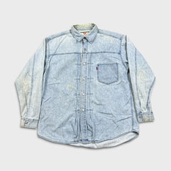 Vintage 90s Levi's Denim Shirt Mens Large Blue Red Tab Light Wash Button Up