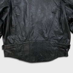 Vintage Y2K Leather Jacket Mens XL Black Moto Biker Multi Zipper Heavy Bomber