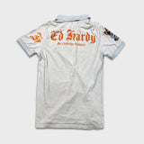 Vintage Y2K Ed Hardy Christian Audiger Polo Shirt Mens Small Grey New York USA Eagle Skull