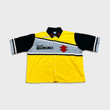 Vintage 90s Team Suzuki Racing Shirt Mens XL Yellow Button Up Pit