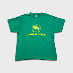 Vintage Y2K John Moose T Shirt Mens XL Green Outdoor Banff Canada Funny Nature Tee