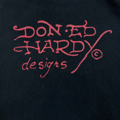 Vintage Y2K Ed Hardy Christian Audigier T Shirt Womens Small Black Faded Floral Graphic Top