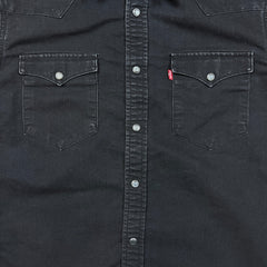 Levi's Denim Shirt Mens Medium Black Dark Wash Casual Western Pearl Snap