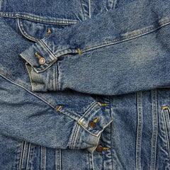 Vintage 90s Lee Storm Rider Denim Jacket Mens Large Blue Light Wash Blanket Lined Trucker Western