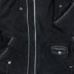 Vintage Y2K Harley Davidson Denim Jacket Womens Medium Black Motorcycle Biker Bomber