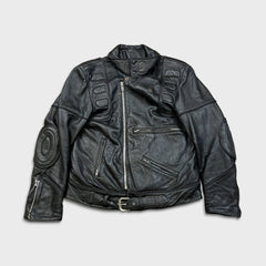 Vintage 80s Leather Ranch Motorcycle Jacket Mens Large Black Padded Biker Moto